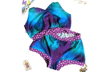 bra and boyshorts set in geo galaxy with purple mini stars